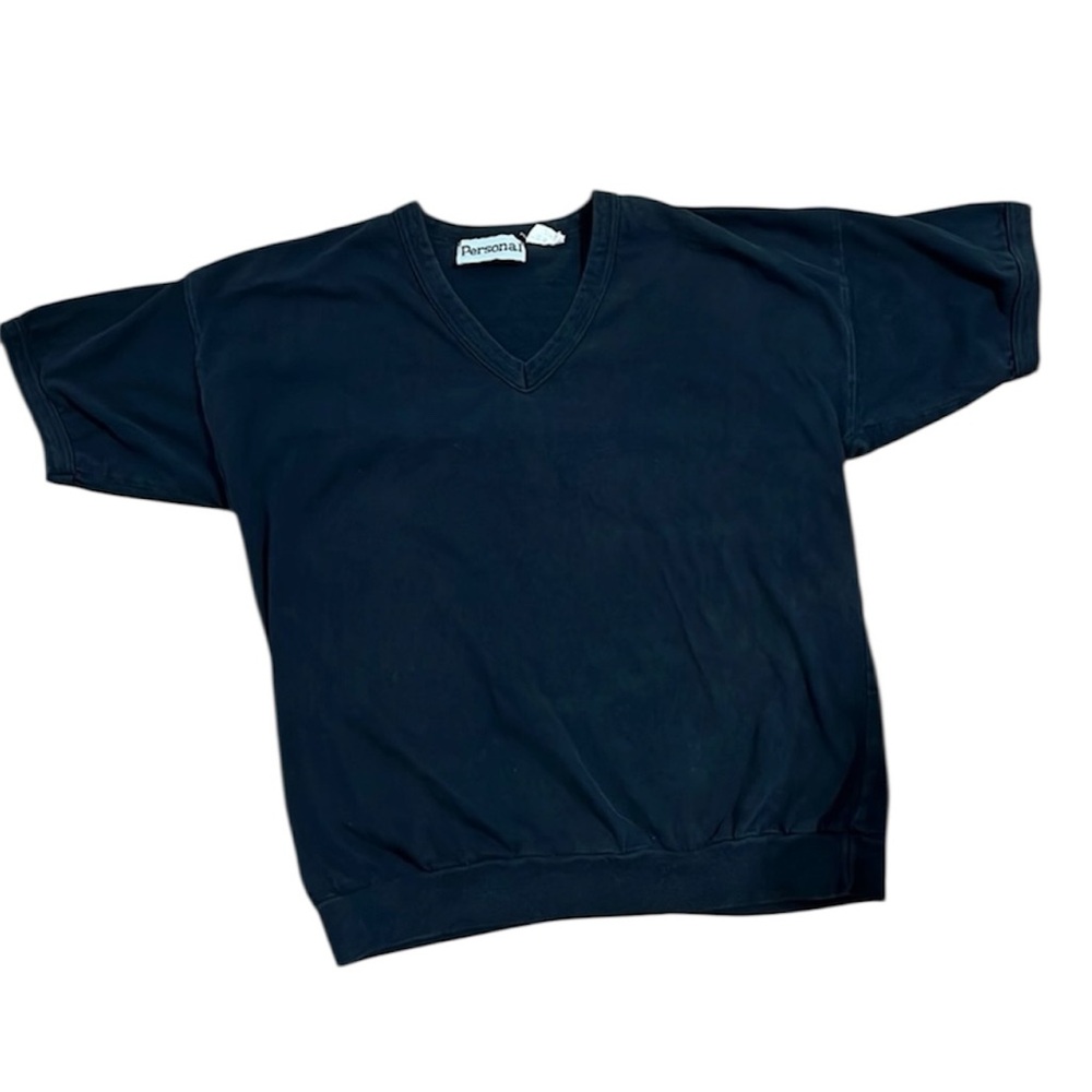 Vintage 1980’s Black Crop Top V Neck Tshirt by Personal